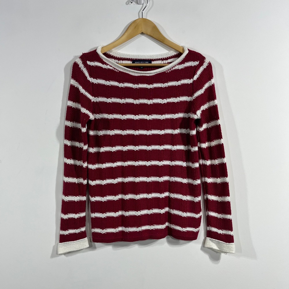 Jones NY Vintage Fisherman Preppy Coastal Striped Knit Sweater Boat Neck Small P